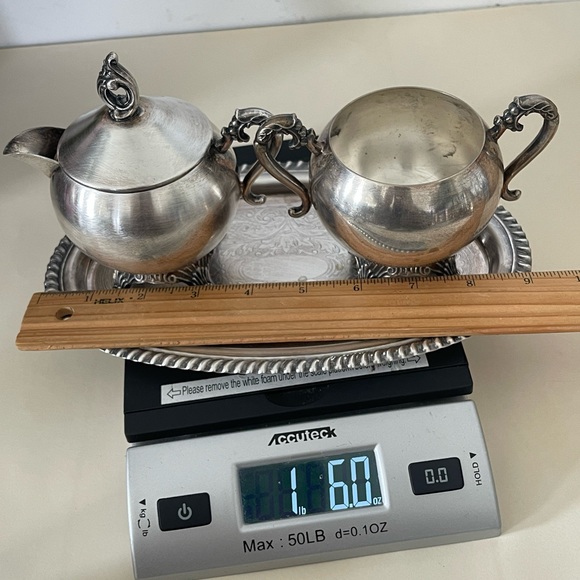 Creamer & Sugar Bowl w/ Tray Silver on Copper Silverplate Set Of 3 VTG - Picture 10 of 11